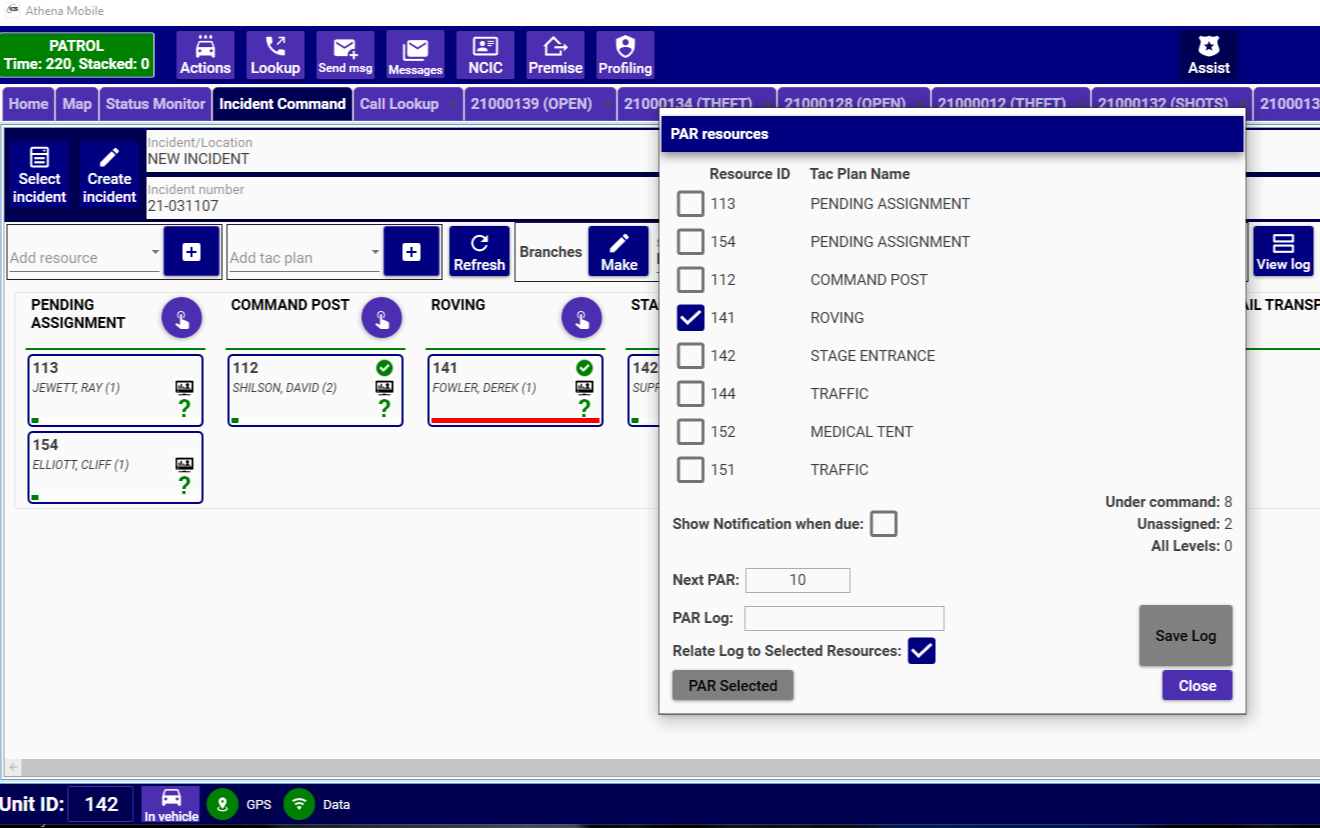 Athena Incident Command PAR resources